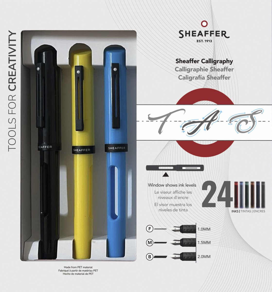 Sheaffer kalligrafiepen - zwart, blauw, geel maxi - penpunt F/M/B - SF-93404