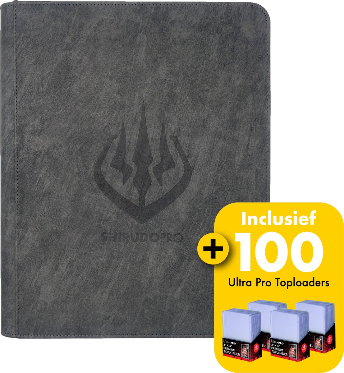 ShirudoPro Toploader Binder 216 pockets - Toploader map grijs INCLUSIEF 100 TOPLOADERS / Toploader binder / Top loader map geschikt voor pokemon kaarten / Pokemon kaarten verzamelmap met rits sluiting / Geschikt voor 216 kaarten