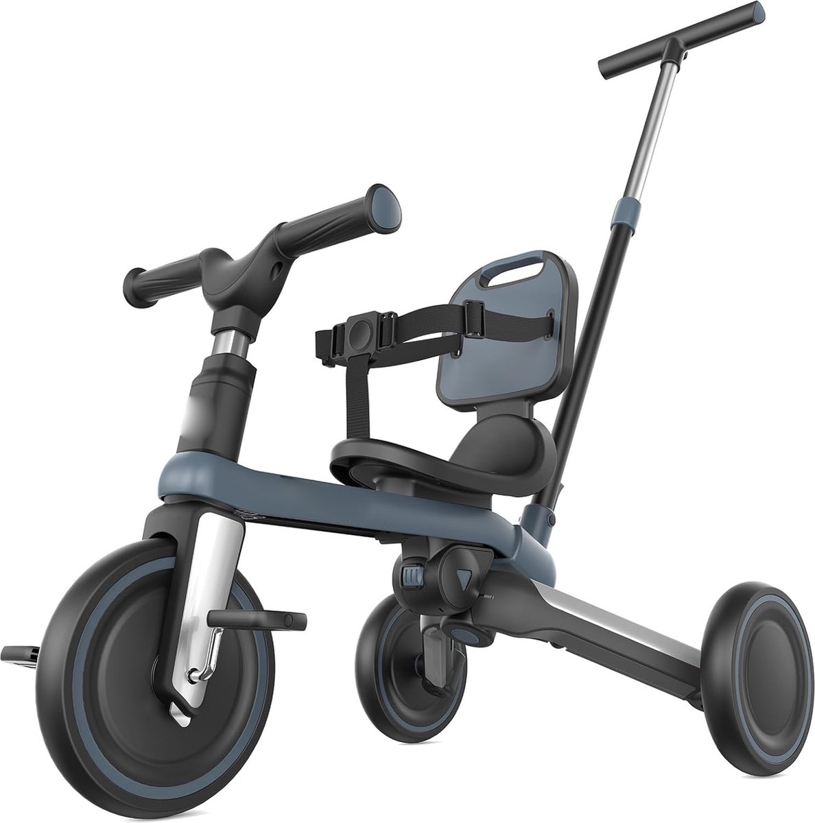 7-in-1 Kleine Kinder Trike met Duwstang voor 1-5 Jaar - Vouwbare Loopfiets - Peuterfiets met Wielkoppeling - Grotere Wielen - Verwijderbare Pedalen - Verstelbare Zitting