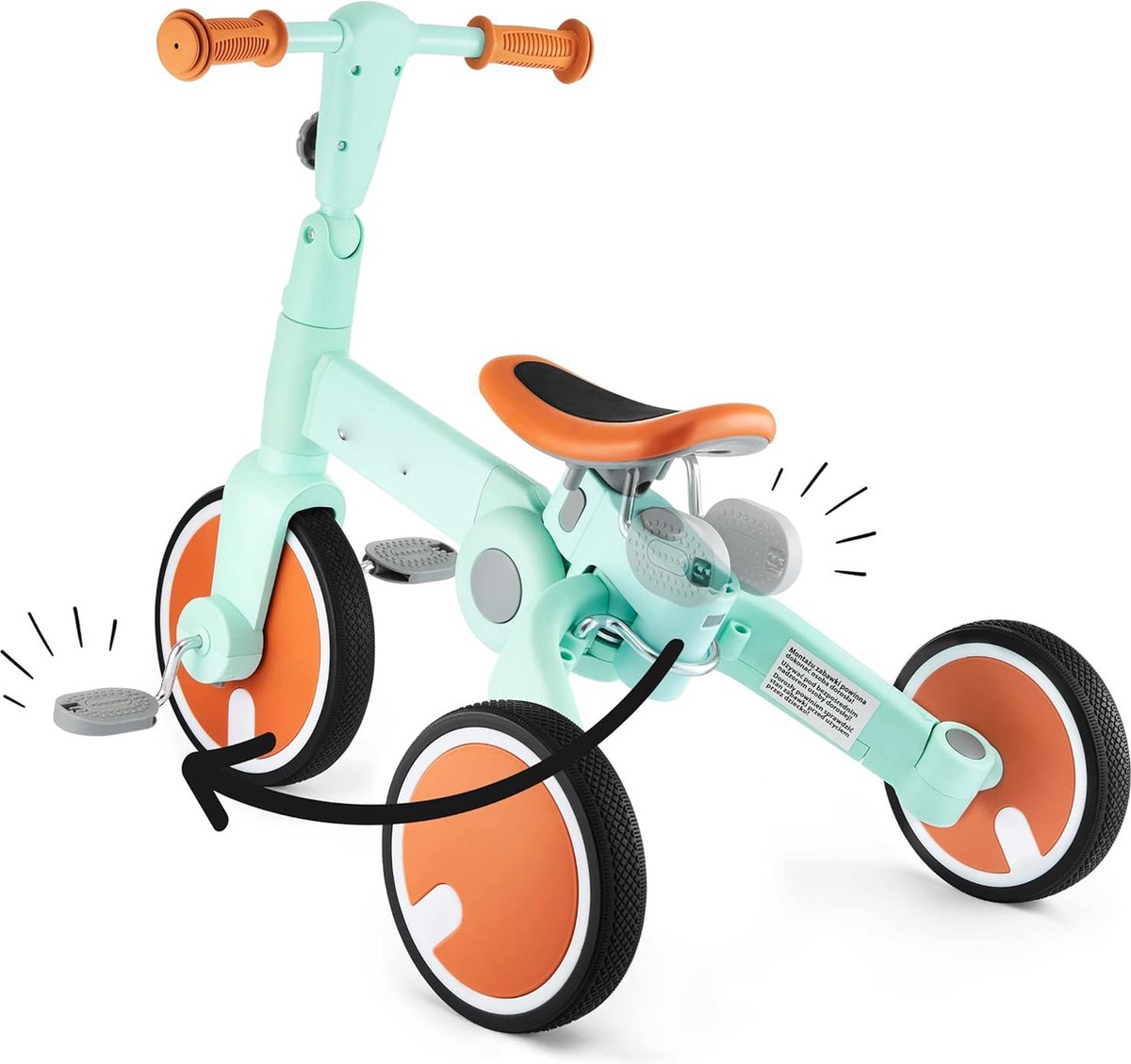 Balancefiets 5-in-1 Trike voor Kinderen van 1,5 tot 5 Jaar - Baby Loopfiets met Verwijderbare Pedalen - Geschikt als Balancefiets en Driewieler - Mint Groen