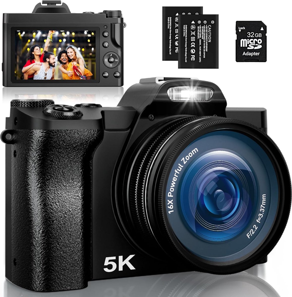 Compacte Camera met 48MP Digitale Zoom en 32GB Kaart - Wi-Fi Camera met Automatische Focus en 6-Assige Stabilisatie - Inclusief 2 Batterijen voor Beginners