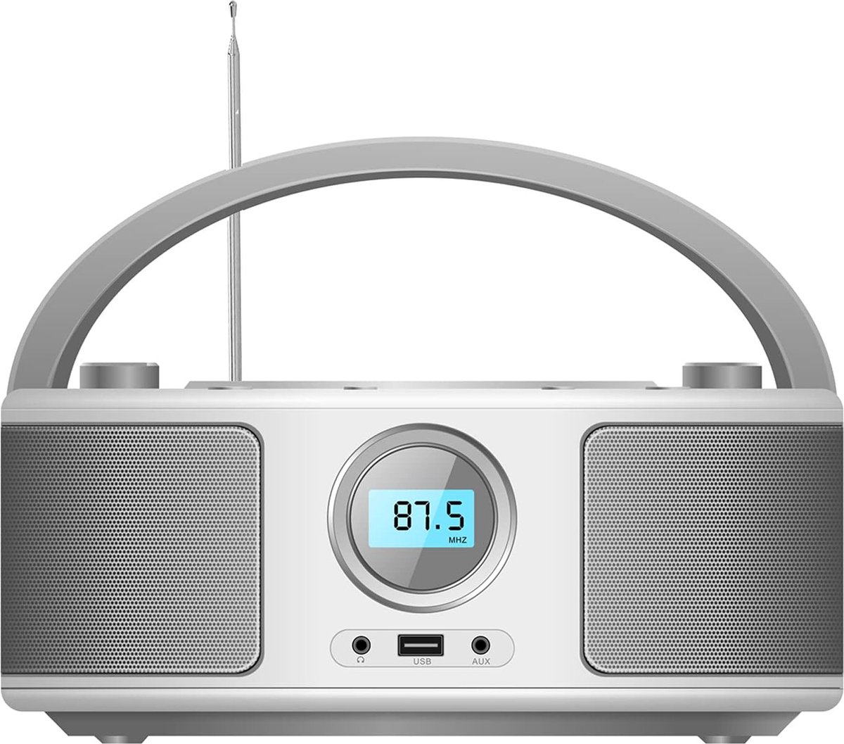 Draagbare CD Speler Boombox - CD-MP3 Speler - Compatibel met CD/CD-R/RW en MP3-CD - USB Muziekspeler - FM Radio met 20 Presets - AUX-In en Hoofdtelefoonaansluiting - Compact Stereo Systeem met Draagbare Handgreep