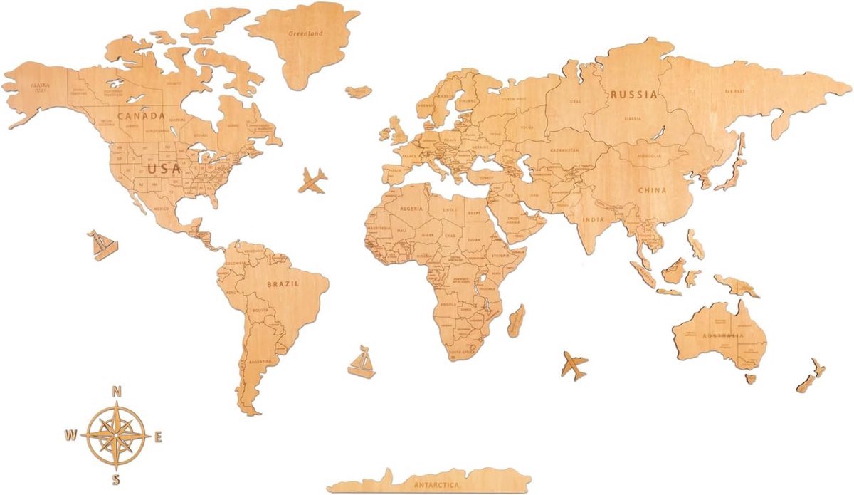 Handgemaakte Wereldkaart Wanddecoratie - Uniek Design - Natuurlijke Tinten - Decoratief en Leerzaam - Hoogwaardige Materialen - Verschillende Maten Beschikbaar