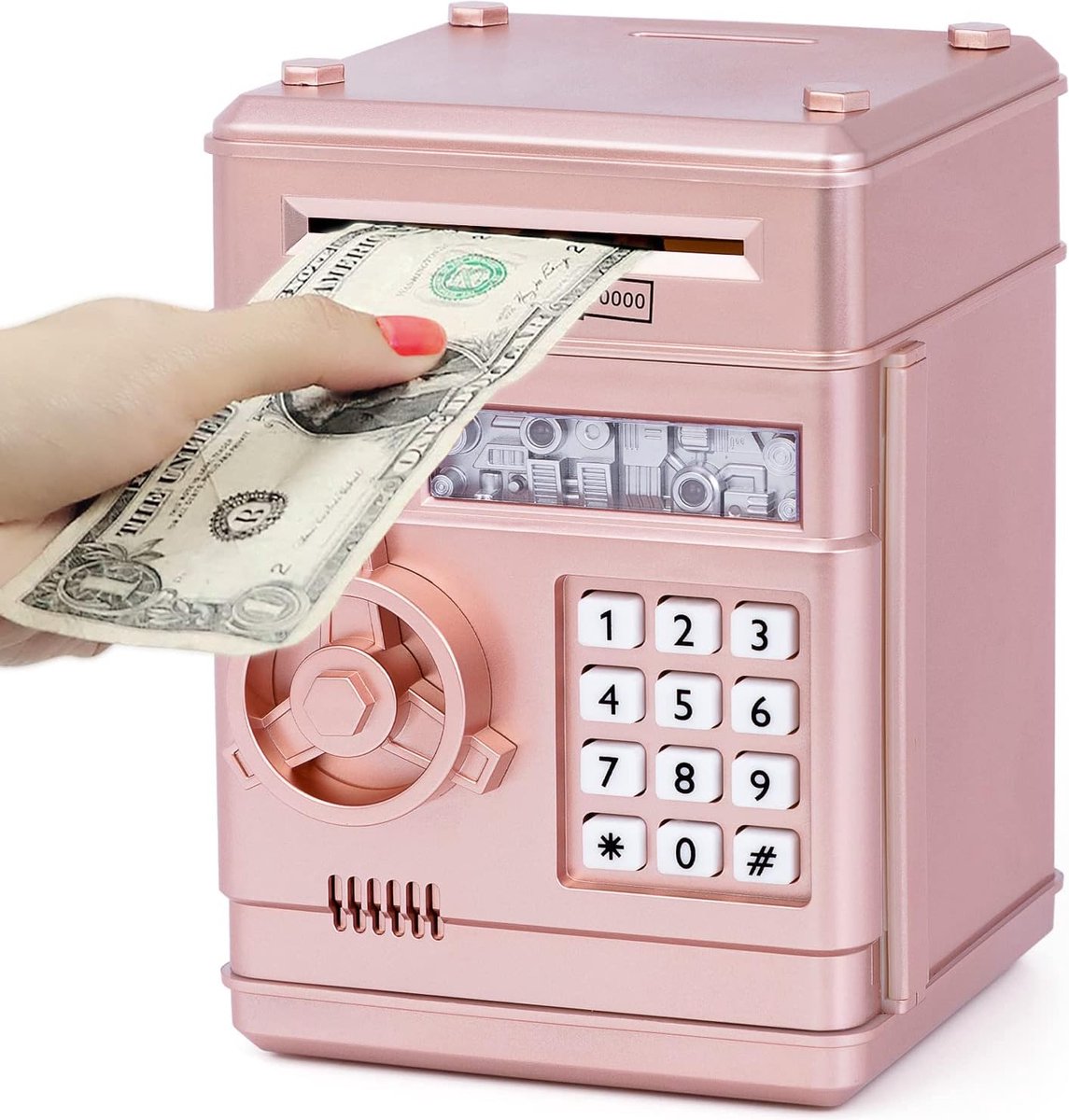 Kinder Elektronische Spaarpot met Elektronisch Slot - Automatische Geldrol - Pinpas Geldkluis - Speelgoedcadeau voor Kinderen van 3-7 Jaar - Jongens Meisjes - Verjaardag Kerstcadeau (Roségoud)