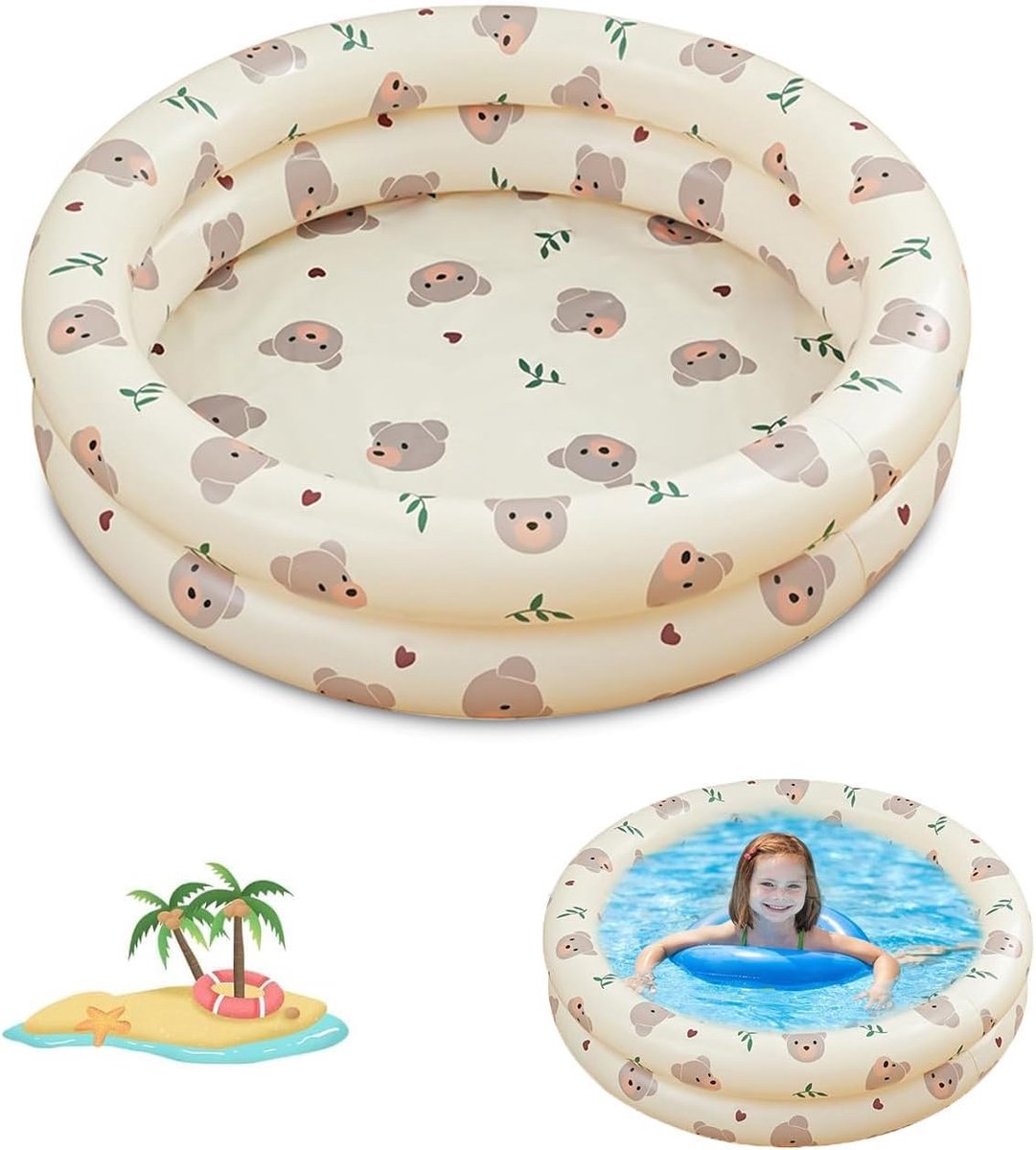 Opblaasbaar Kinderzwembad Rond – 100 cm Diameter – Kinderbadje voor Zomer – Opblaasbaar Peuterbad – Waterpret Zwembad voor Kinderen – Babybad voor Binnen & Buiten – Zwembadje voor Tuin, Balkon en Strand