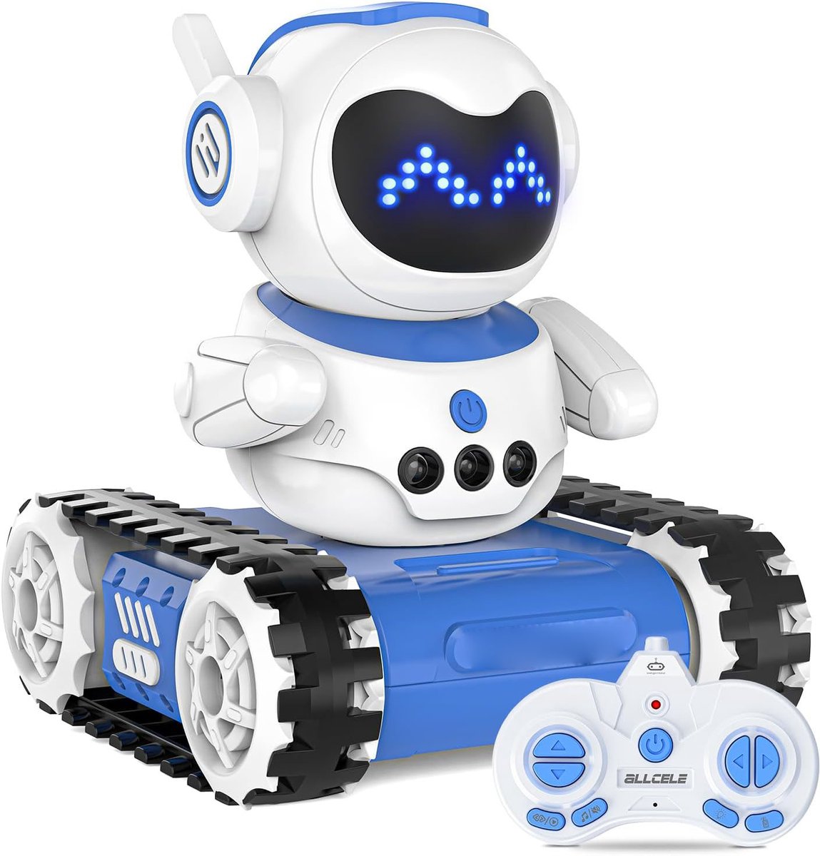 RC Robot Tank Speelgoed voor Kinderen - Robot met LED Ogen, Muziek, Programmeren, Intercom en Dansfuncties voor Jongens vanaf 3 Jaar - Blauw/Wit