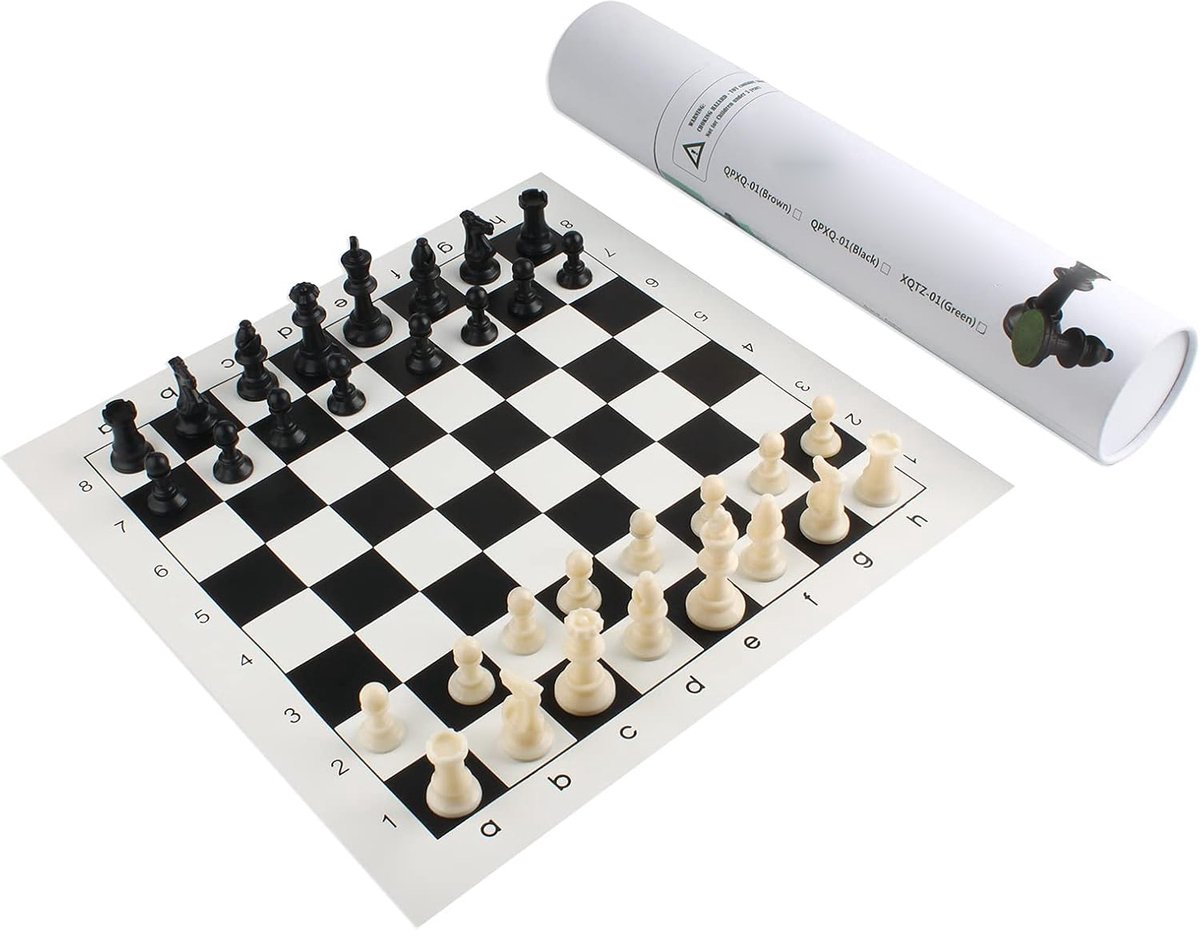 Schaakset met Schaakstukken en Opvouwbaar Bord - Zwart - 35x35 cm - Compleet Schaakspel - Draagbaar Schaakbord - Ideaal voor Toernooien en Thuisgebruik