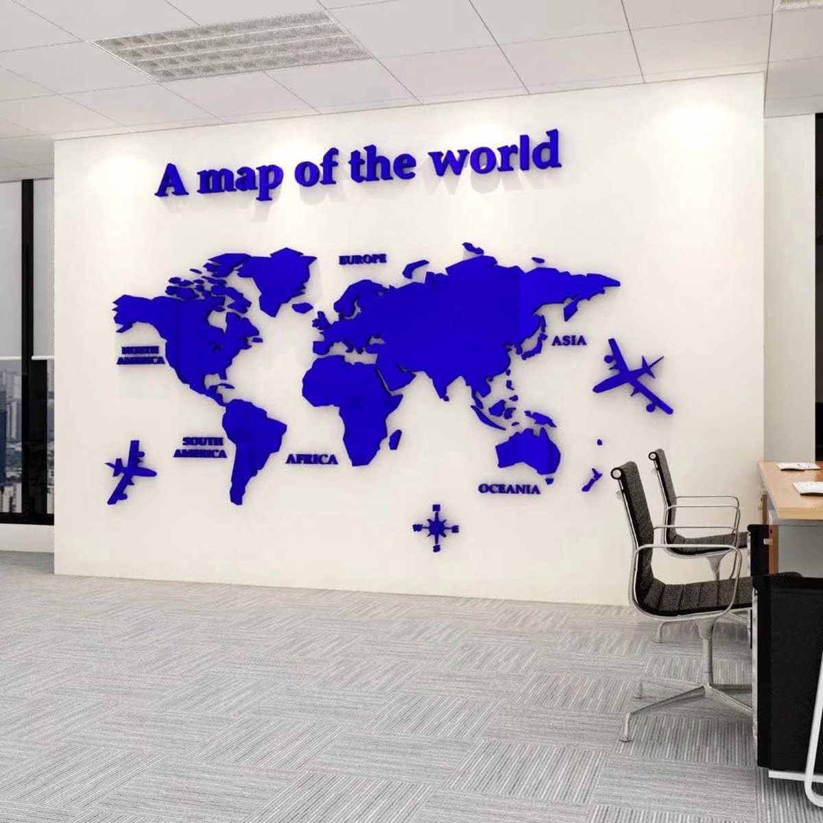 Wereldkaart Muurschildering - Groot Formaat - Gedetailleerde Kaartweergave - Sfeervolle Muurdecoratie - Educatief Ontwerp - Eenvoudige Installatie - Maatnaam: 230*120