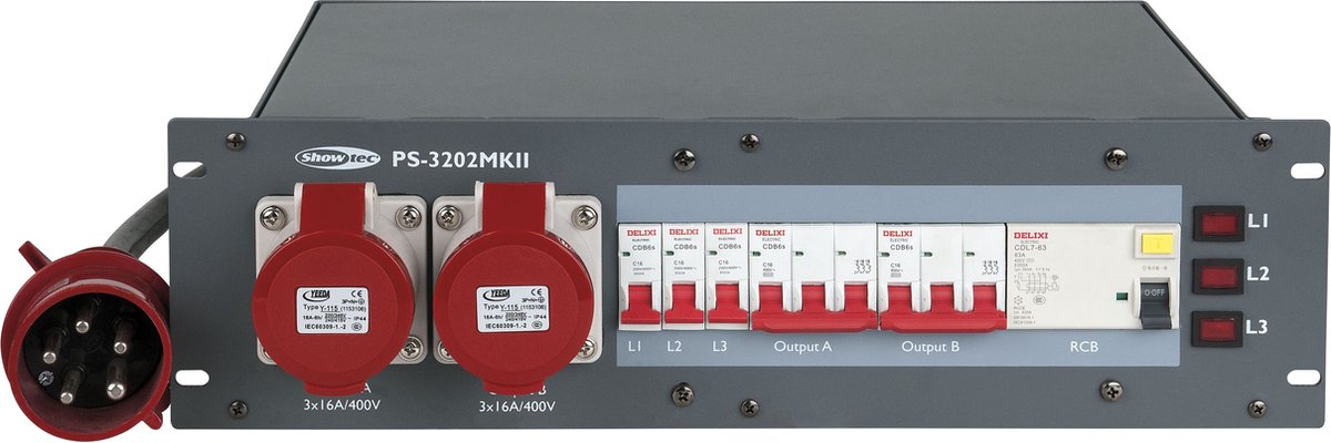 Showtec PS - 32.2 Stromverteiler 32A CEE In, 2x16A Out+ 6schuko - Stroomverdelers