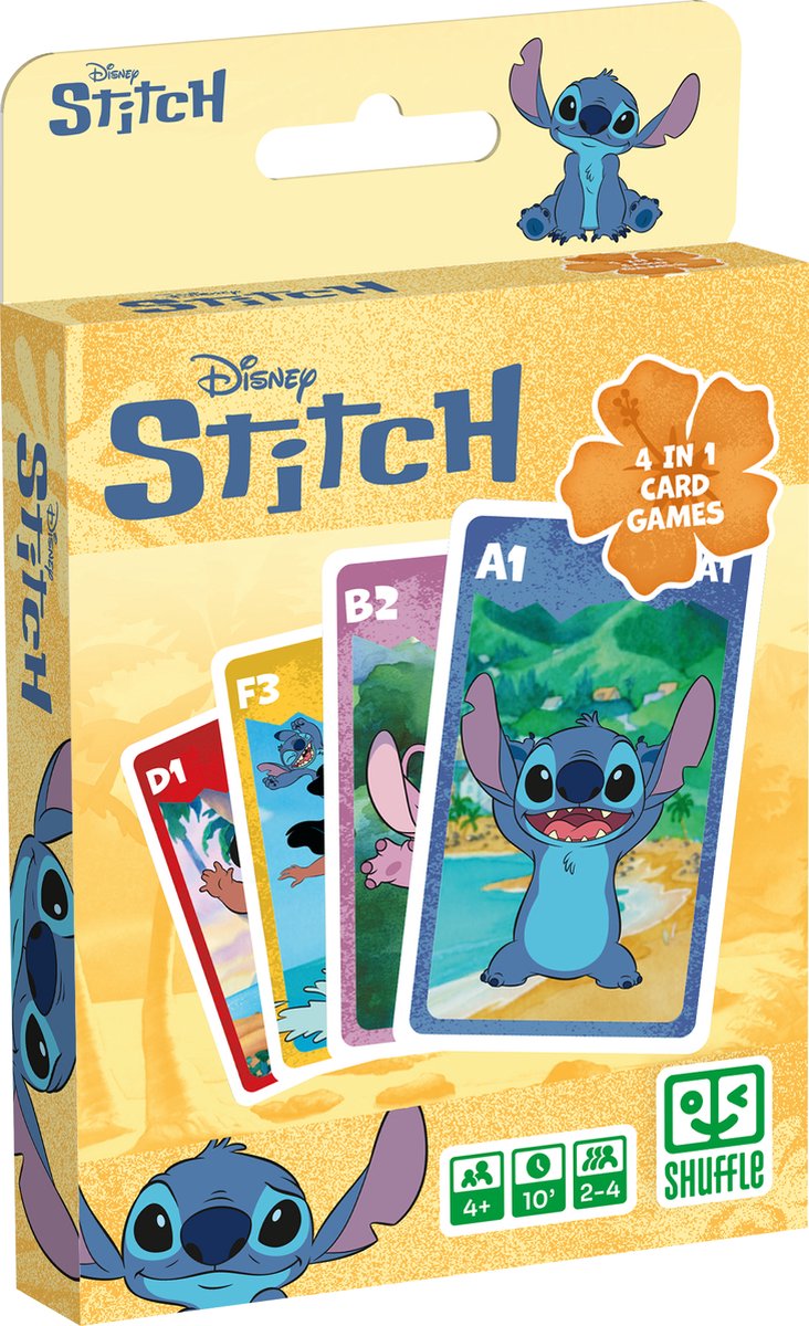 Shuffle - Kaartspellen Stitch - 4 in 1 (Kwartet, memo, snap, actiespel)
