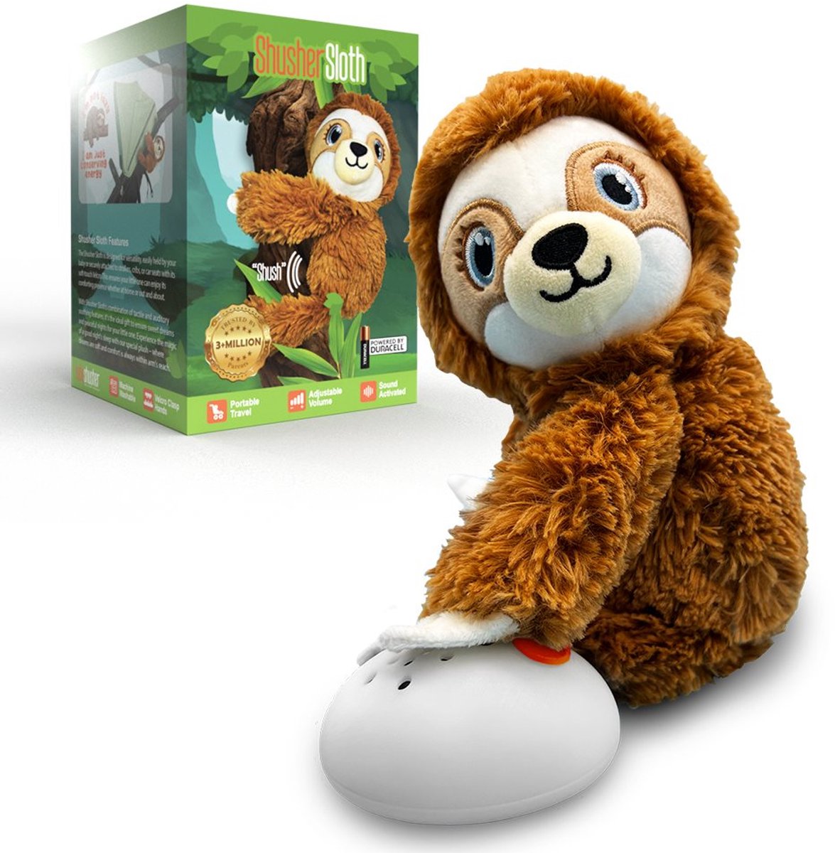 Baby Shusher Sloth - Pluche in de vorm van een luiaard met huilsensor, kalmerend geluid 