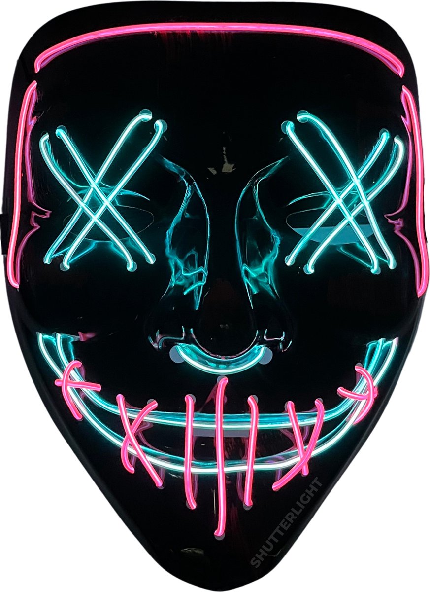 Shutterlight® Purge LED Masker - Blauw & Roze - Halloween Masker - Feest Masker - Festival - Cosplay