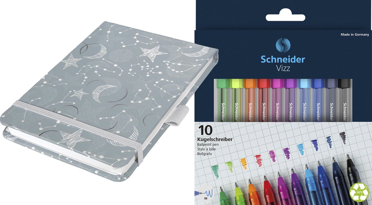 Sigel schetsblok - Jolie Beauty - A6 - Cosmic Fantasy Grey - blanco - 158 paginas - met 10 GRATIS balpennen - WS-SI-SY550