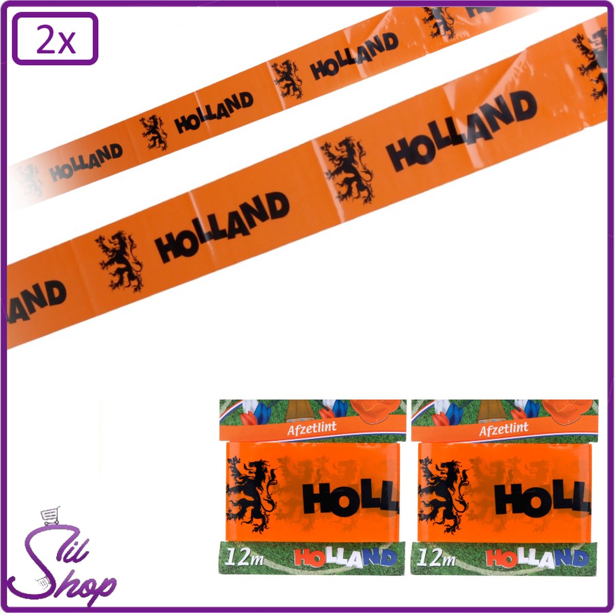 2x Afzetlint Holland oranje zwart 12 meter - WK EK koningsdag Voetbal