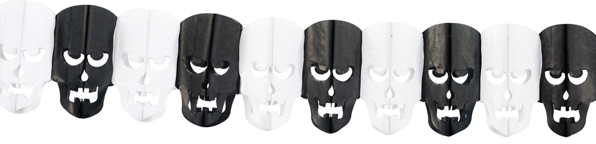 3x Papieren slinger Schedels Wit/Zwart 4m - Halloween Schedel Hoofd Eng Scary