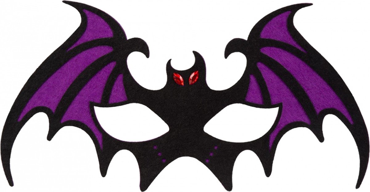 Oogmasker vleermuis 27 x 15 cm polyester paars-zwart - Carnaval Halloween Dier Eng Scary