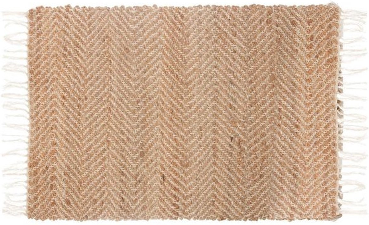 Rechthoekige etnische jutemat met zigzag krassen 60x90 cm - Overig - Wit - SILUMEN