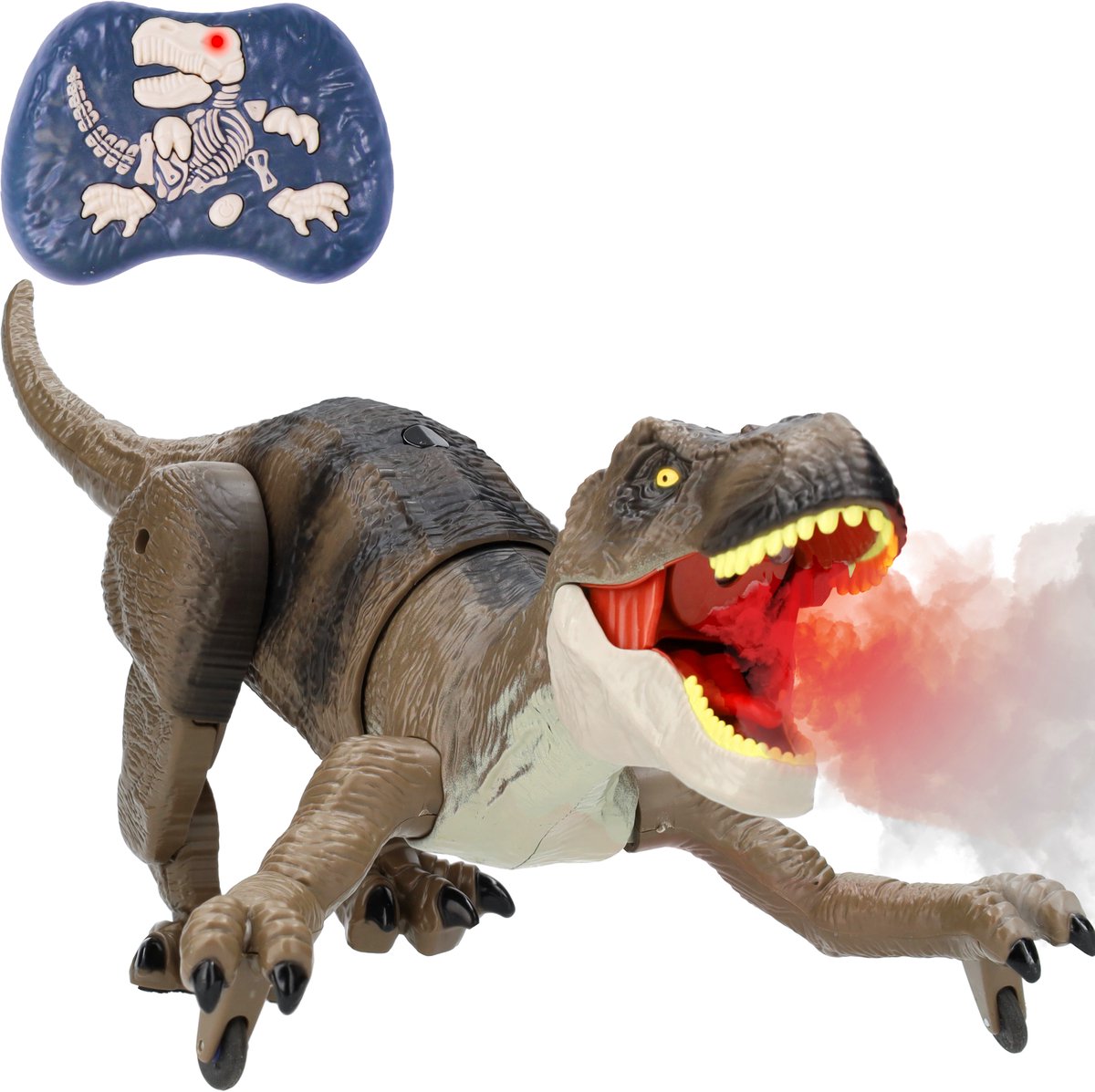 Bestuurbare Dino - Interactief Dinosaurus Speelgoed - RC Auto - Rook, Licht & Geluid - T-Rex Speelgoed - Afstandbestuurbaar - Jurassic Dieren - Dino Spel - Dinosaurussen Speelfiguren - T Rex - Bruin - Silvergear