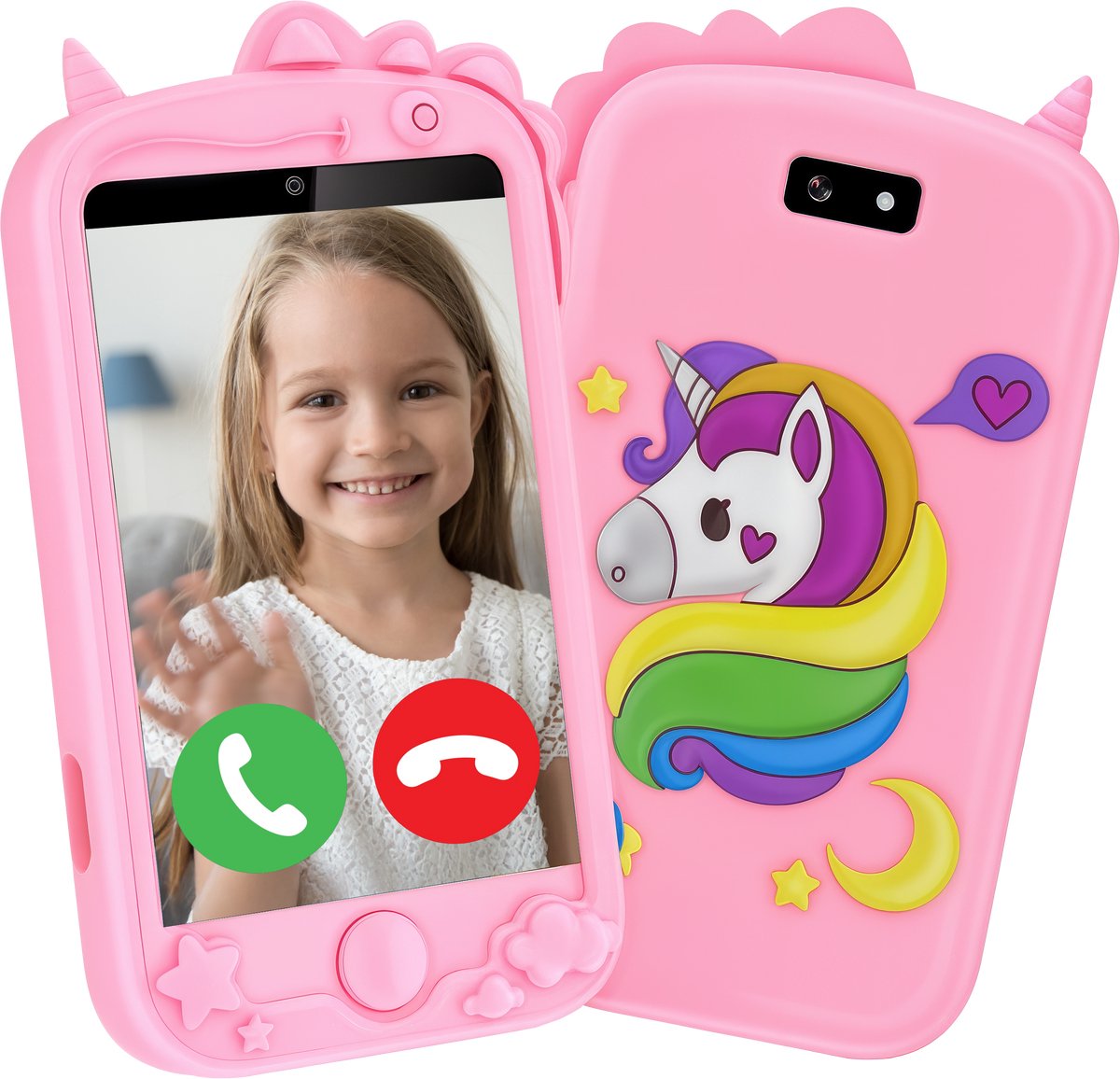   Kids Smartphone met Videobelfunctie en GPS - Ouder Controle Functie - Kindertelefoon met Smartphonehoesje en Koord - Educatief en Interactief Speelgoed - Cadeau voor Meisjes - Reisspelletjes Kinderen - Vanaf 6 Jaar - Roze