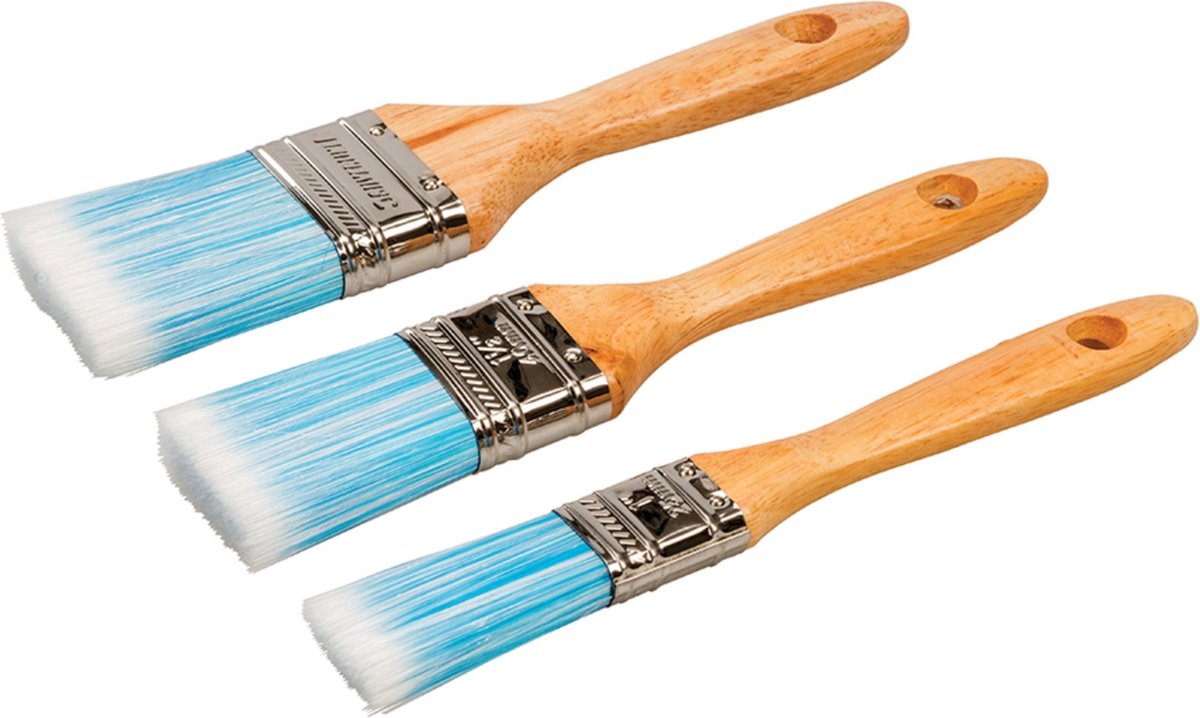 Silverline Synthetische schilderskwasten set - 3 delig - 25, 40 en 50 mm - roestvrij stalen ring