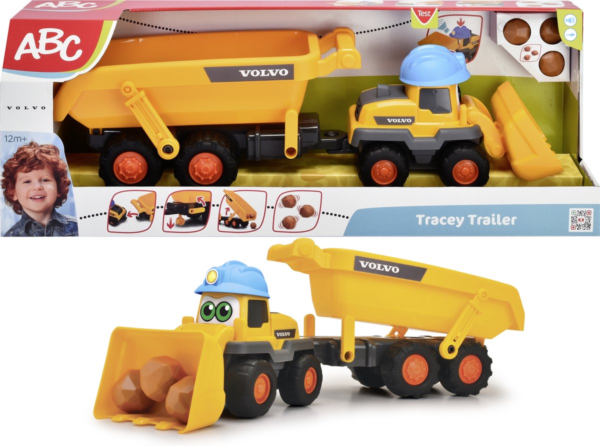 Simba - Abc - Tracey Trailer - Graafmachine - Kiepwagen - Volvo - Licht en geluid - Vanaf 1 jaar