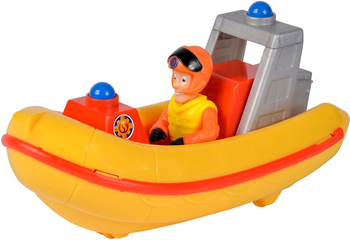 Simba Brandweerman Sam reddingsboot speelgoed met Elvis figuur 17cm.