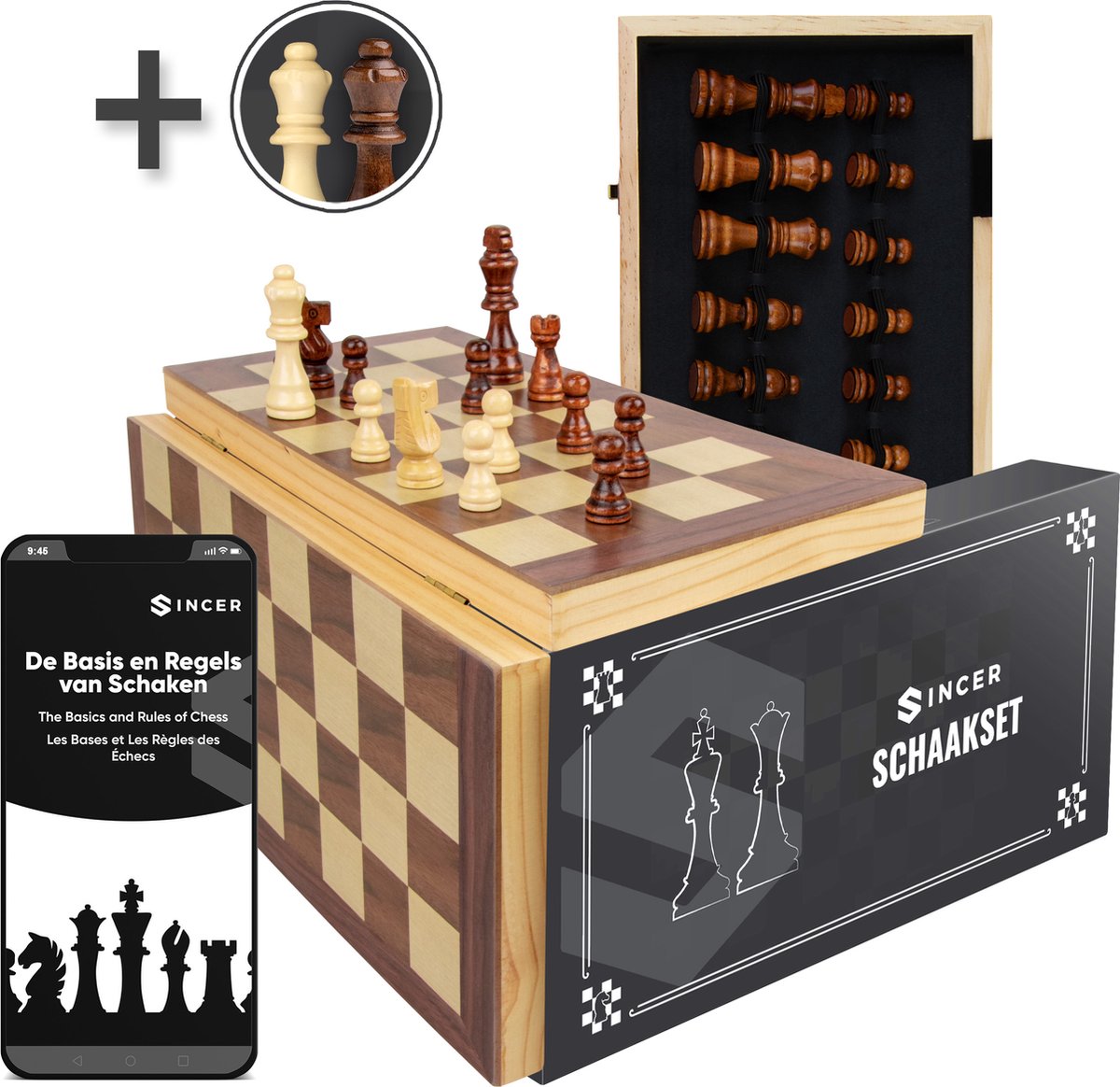   Schaakbord met Staunton Schaakstukken – Schaakspel Hout Volwassenen - Schaakset - Opklapbaar - Chess - 2 Extra Koninginnen - Inclusief E-book - 39x39cm