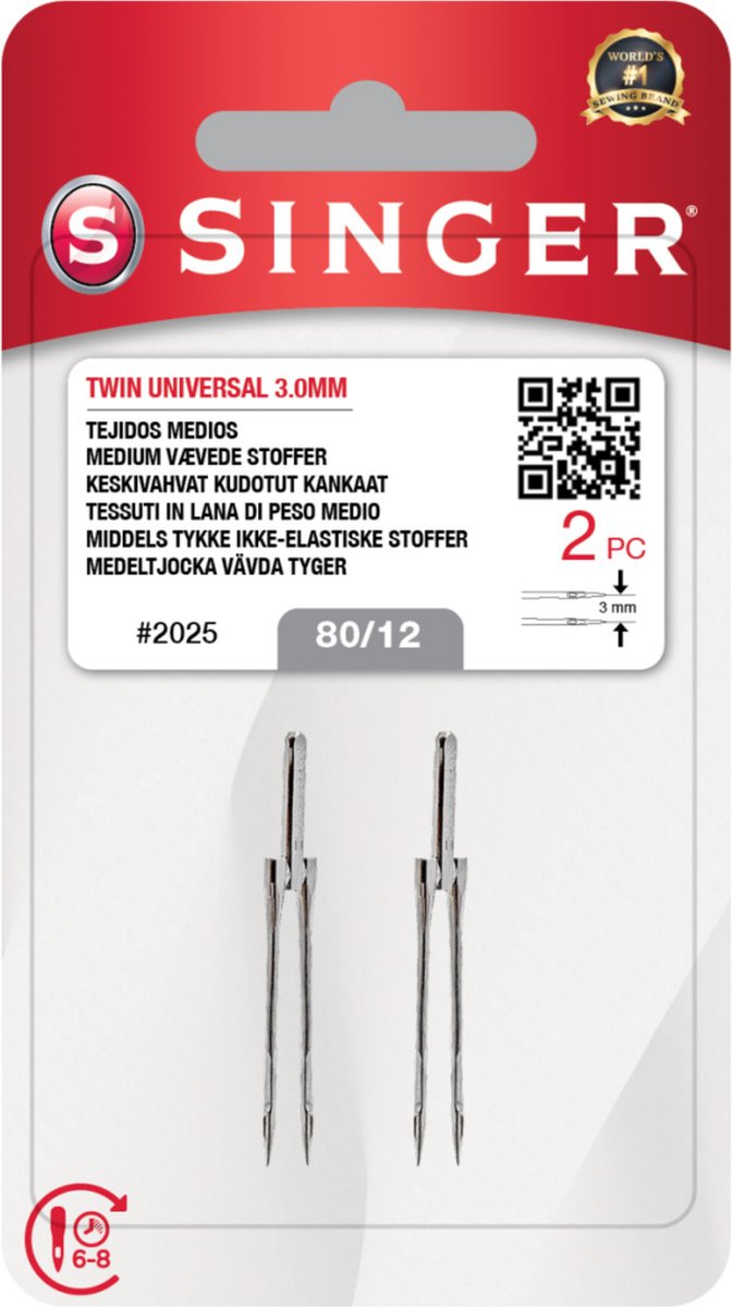 Singer Twin 2025 80 3mm (2 stuks) Naalden