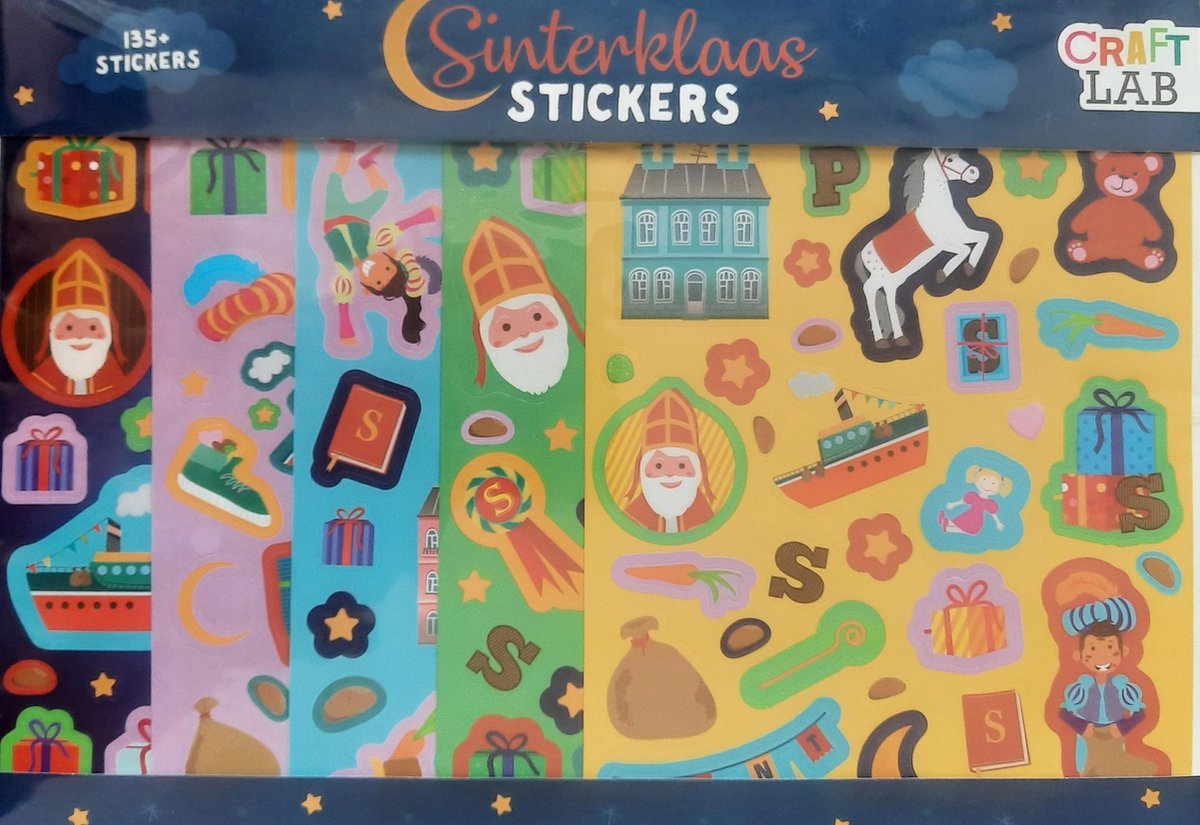 Sinterklaas stickers 135 stuks - 5 stickervellen Sint en Piet