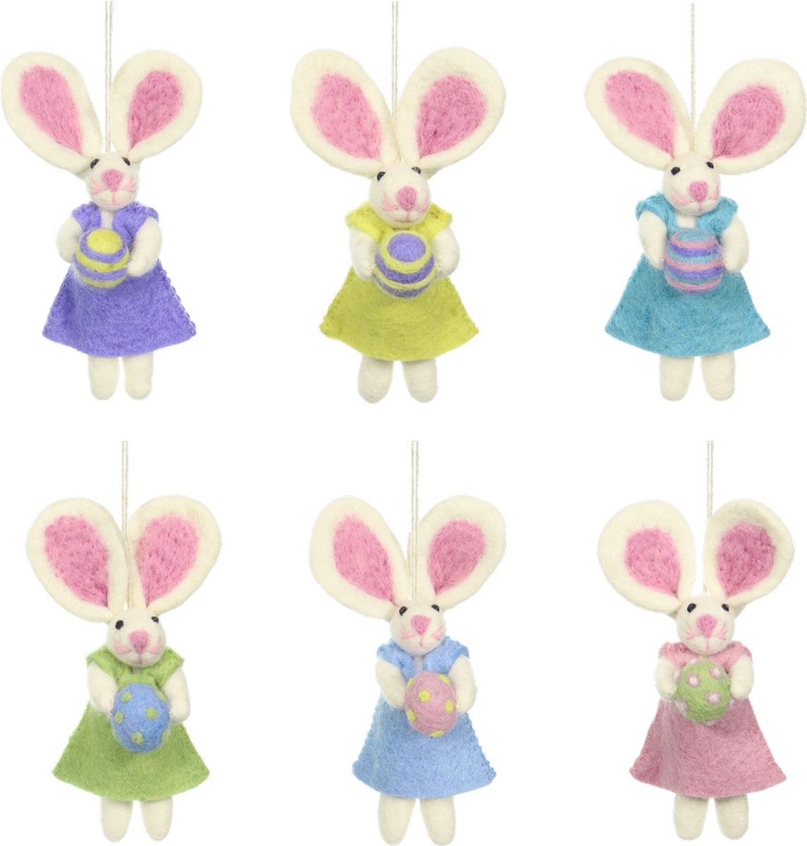 Paashaasjes met paasei - hangers van vilt - set van 6