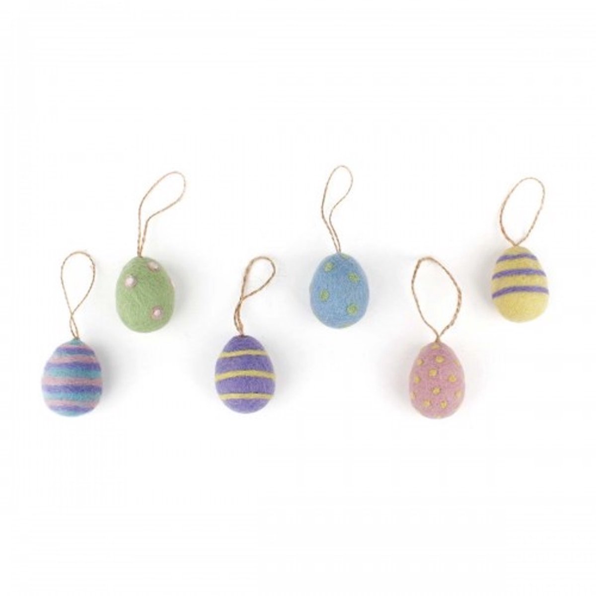 Set van 6 vilten hangers - Paaseieren pastel strepen en stippen - 4x3cm (small)
