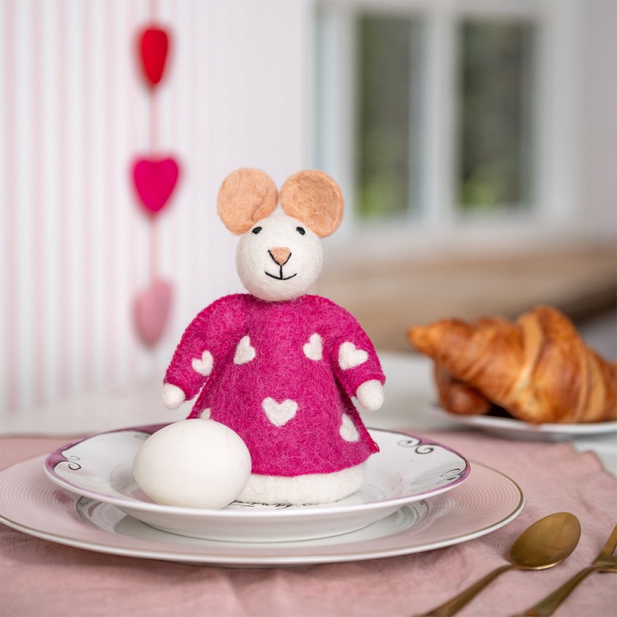 Sjaal met verhaal decoratie vilt valentijn sweetheart - fuchsia - muis - eiwarmer