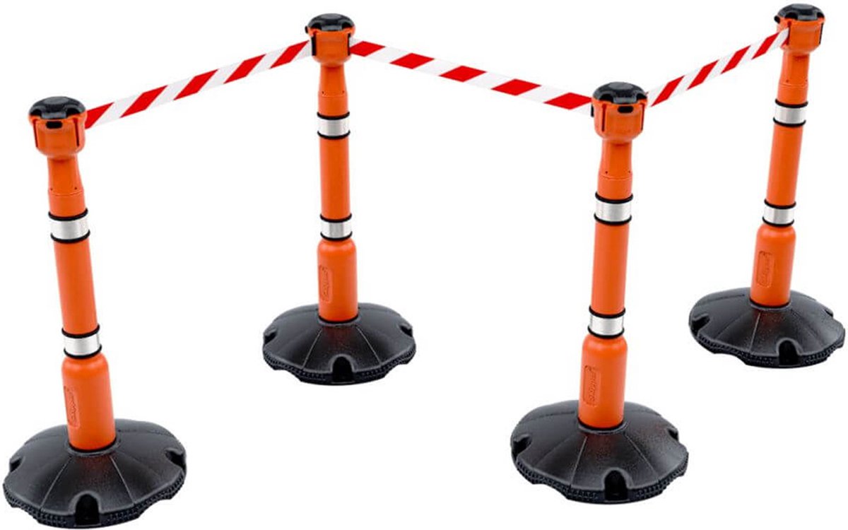 Skipper® - Set van 4 palen, voeten & units - Complete set - Rood/wit afzetlint - Top kwaliteit - (027.0098)