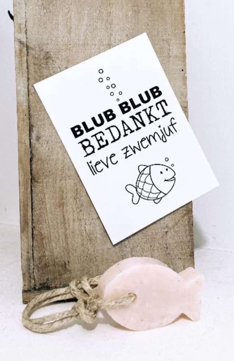 Cadeau afzwemmen - Cadeau zwemjuf - Zwemjuf bedanken - Puur Zeep vis - Kaart zwemjuf