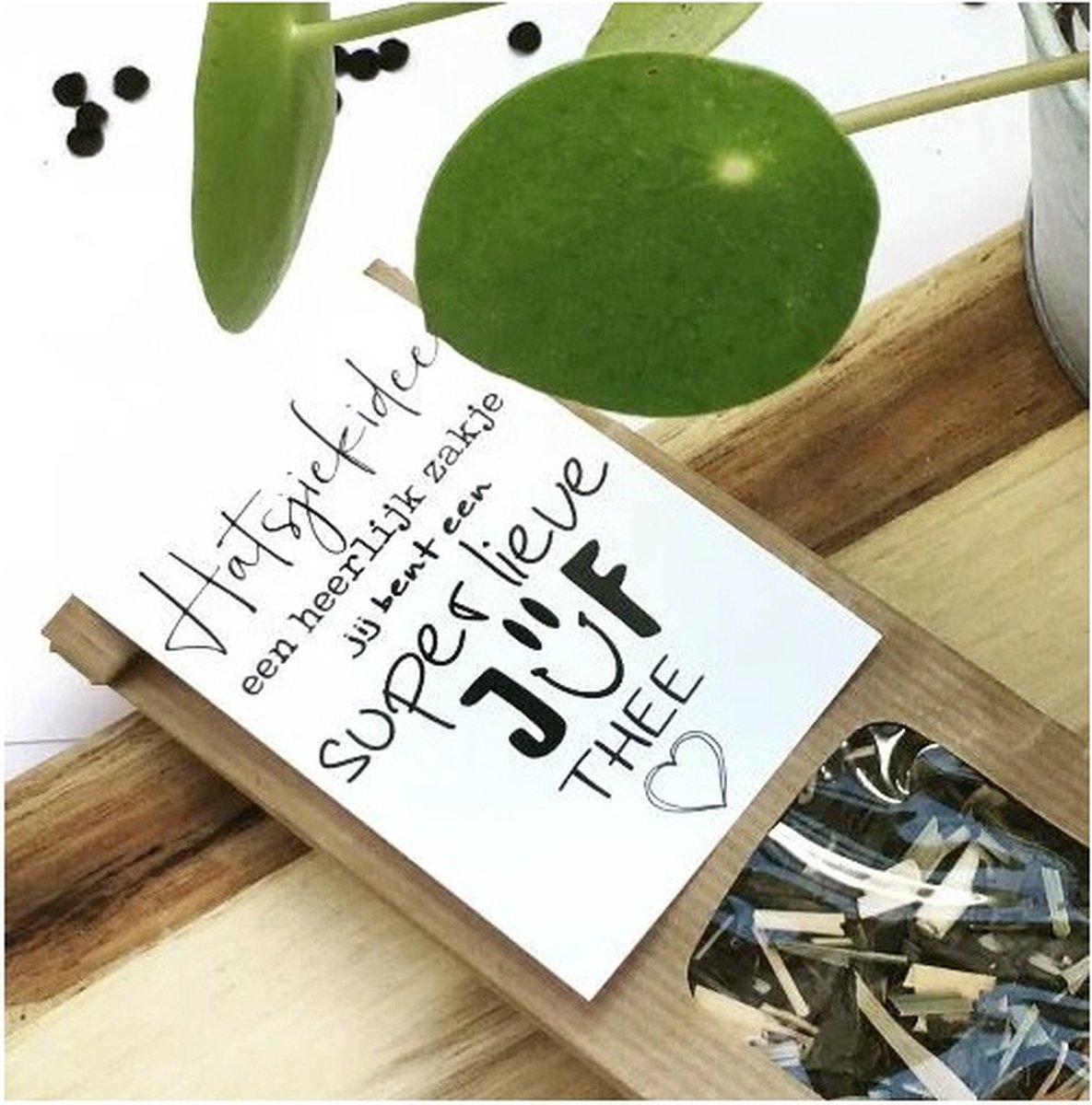 Cadeau juf Bedankje juf Kado juf Lieve juffen thee Kaart Hoi juf Doei juf