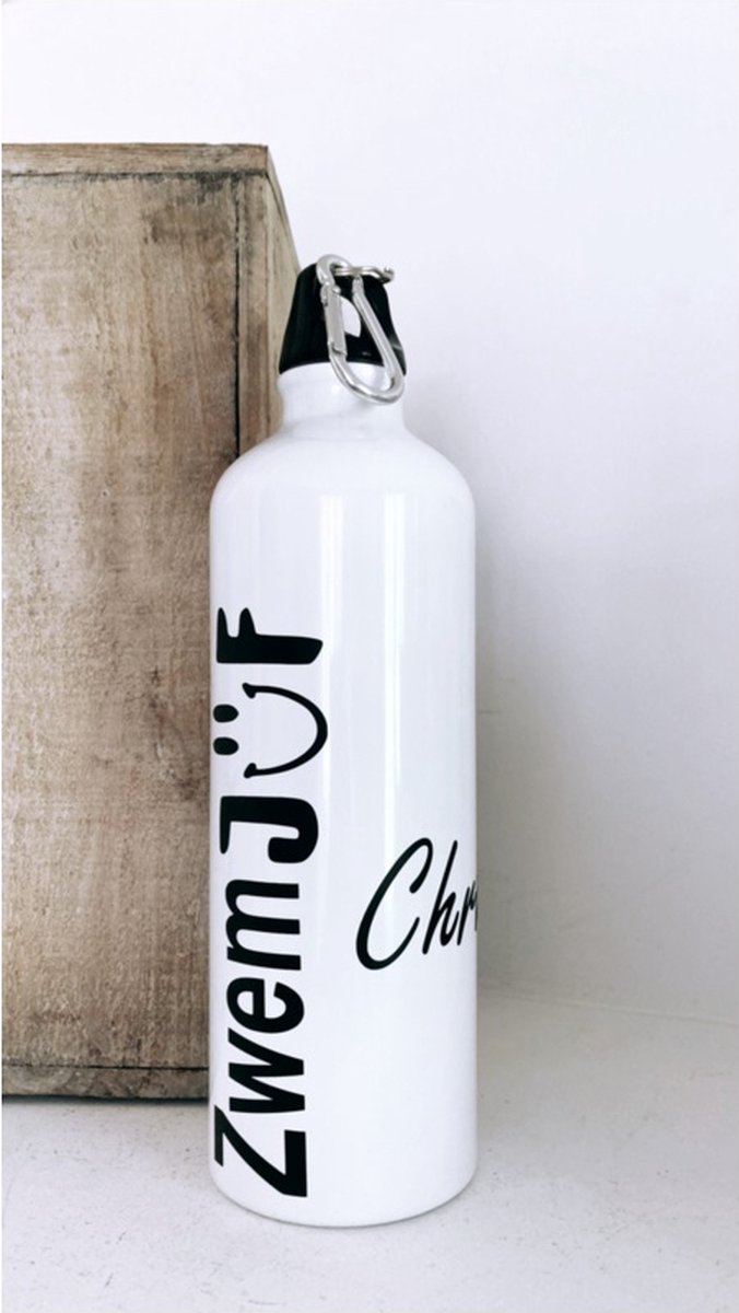Cadeau zwemjuf - Bedankje zwemjuf- Drinkfles gepersonaliseerd + kaart