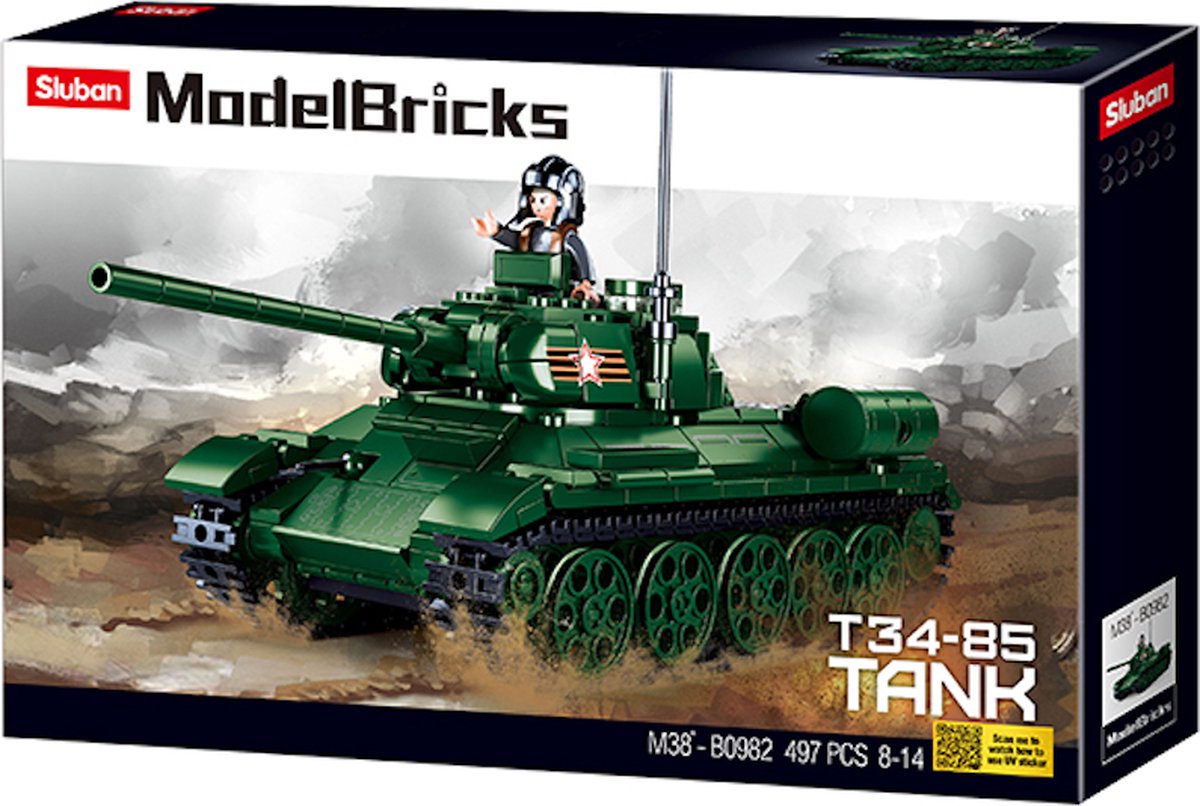   M38-B0982 - Russische Tank T34-85 - 497 onderdelen - Lego Compatibel - Bouwdoos