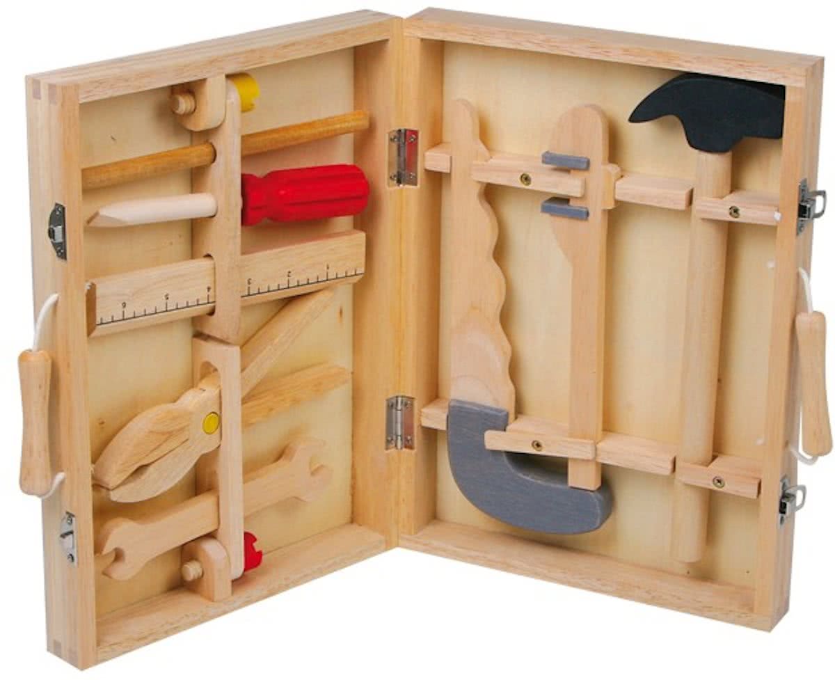 Houten gereedschapskoffer met kindergereedschap