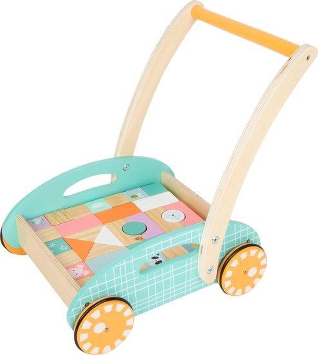 Pastel loopwagen met 34 blokken