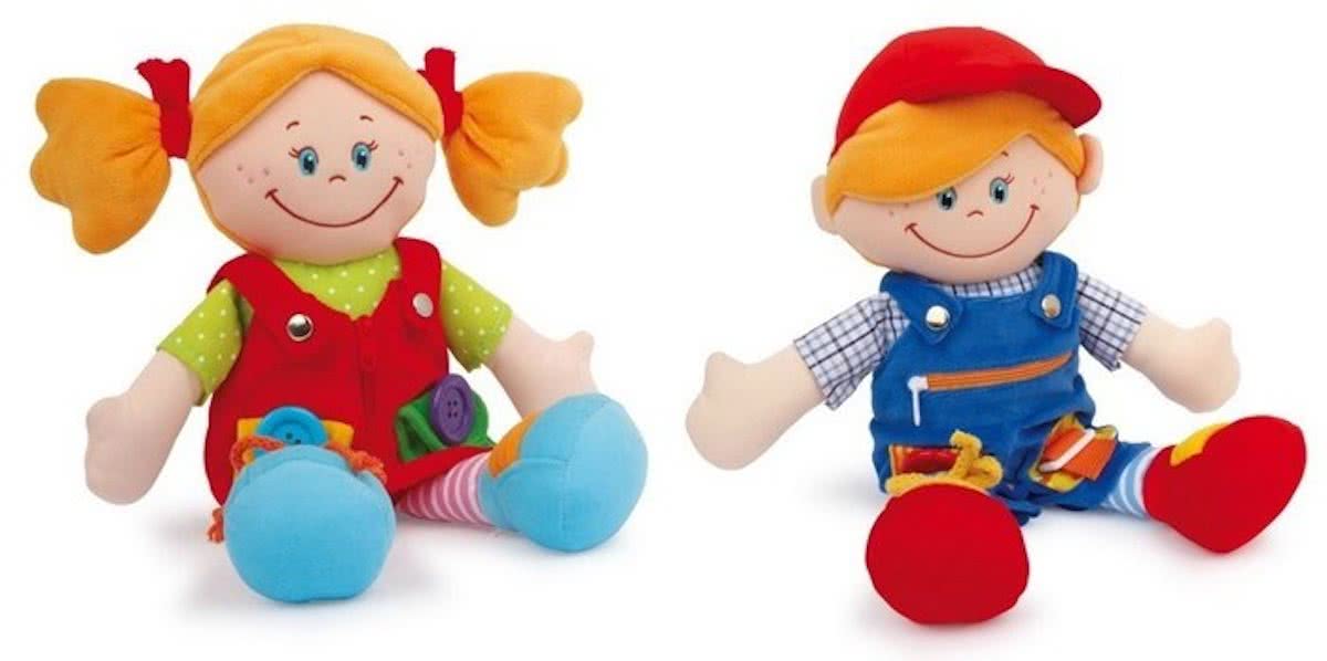 Stoffen poppen met leerfunctie, set van 2