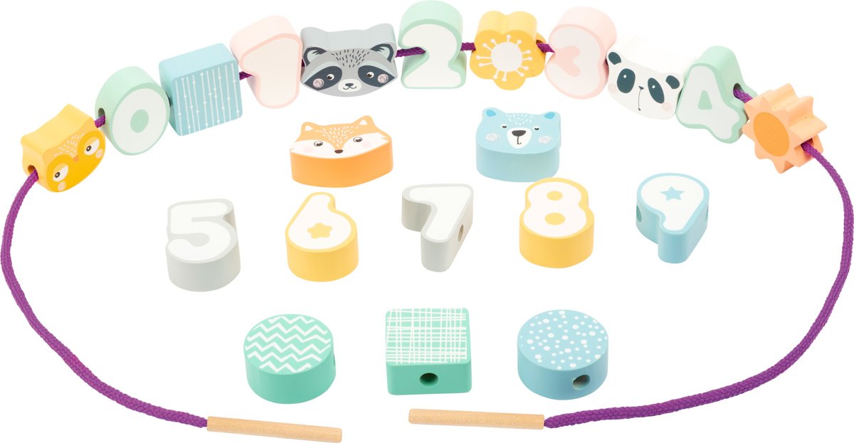 Rijgspel met dieren vormen en cijfers