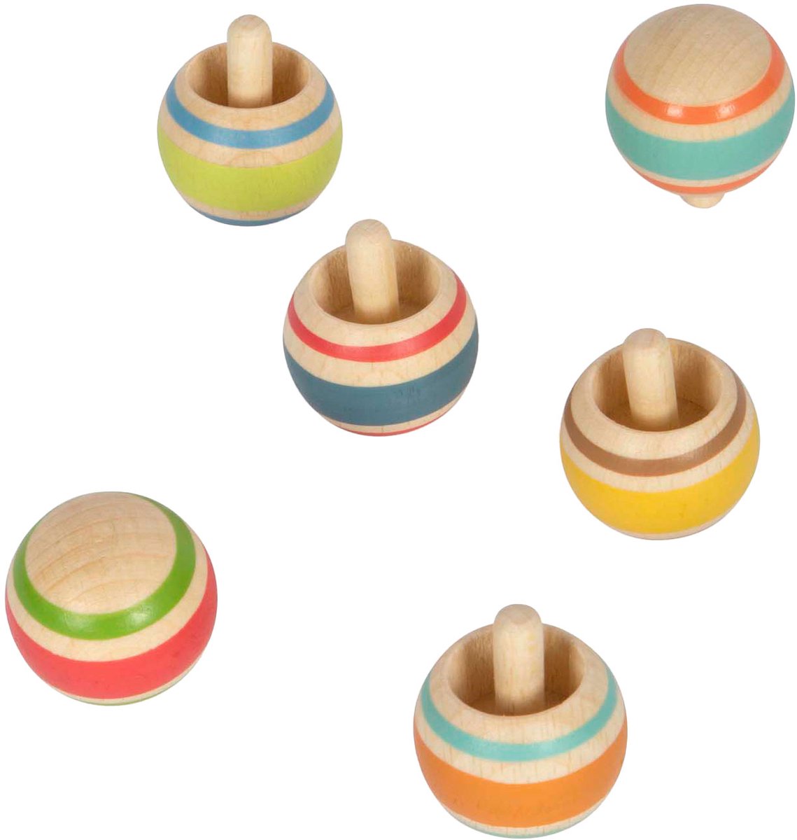 Small Foot - Houten Tollen Gestreept, Set van 6