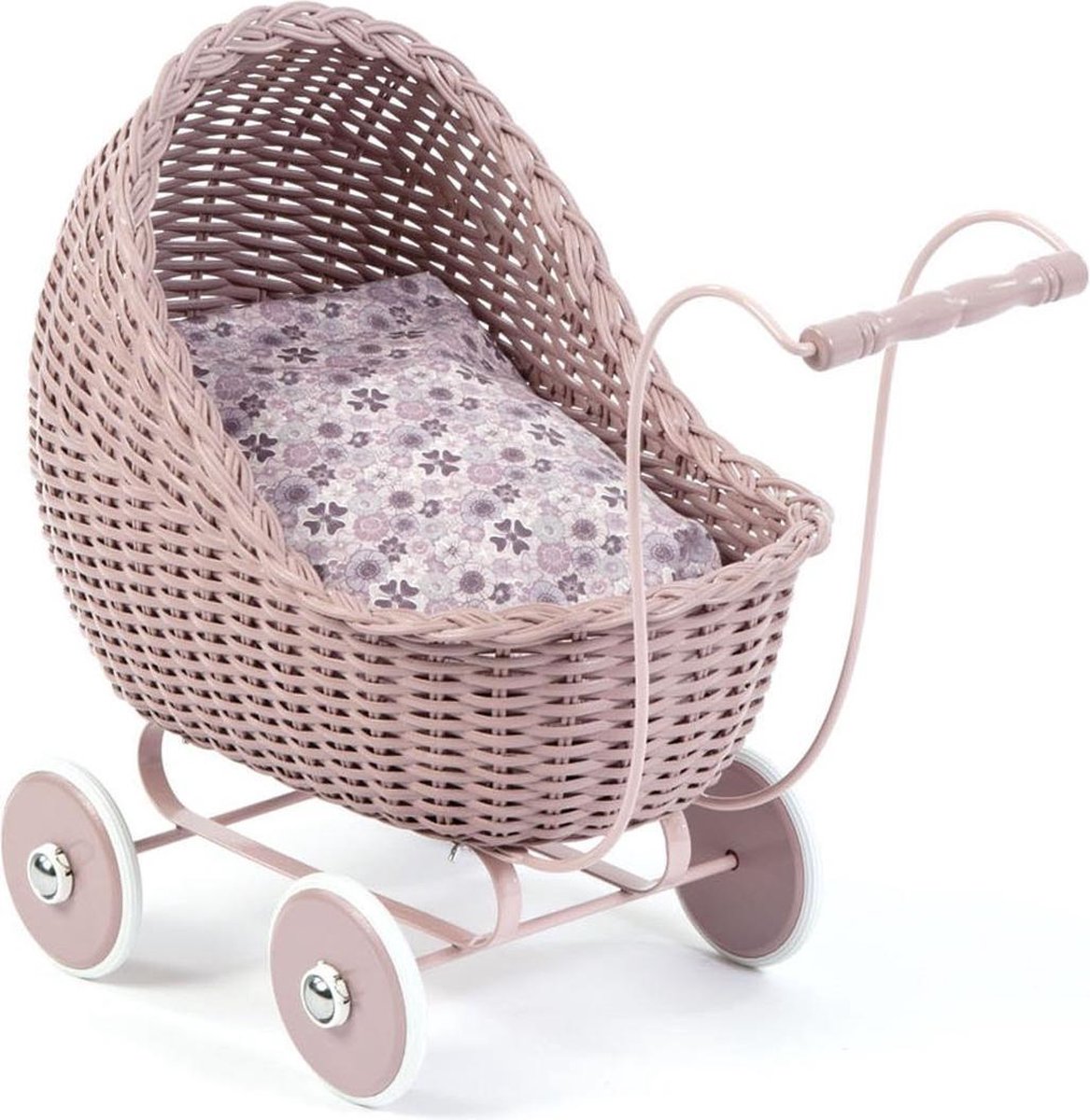 Smallstuff Rotan Poppenwagen 49 Cm Roze