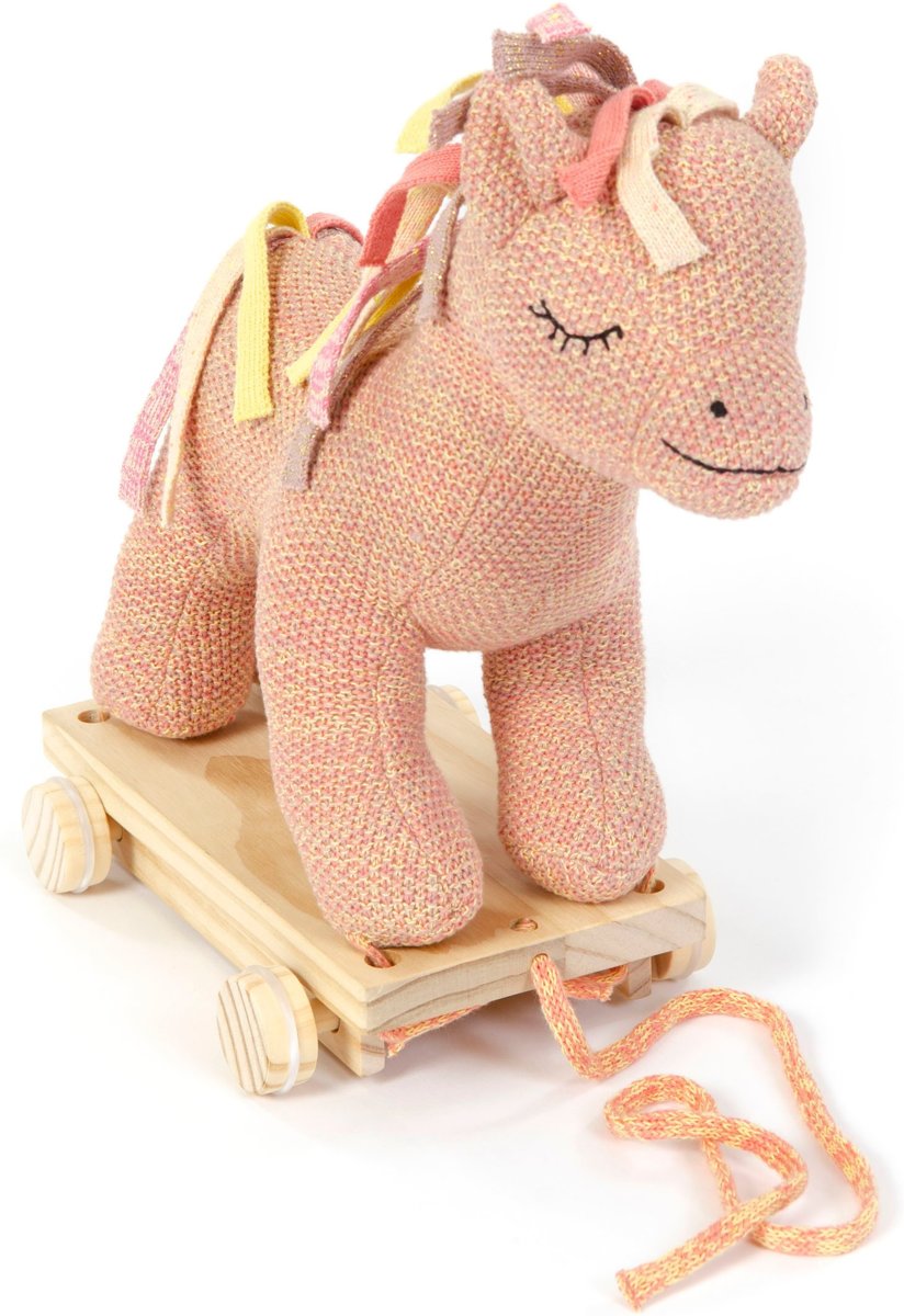 Smallstuff Trekdier Paard Gebreid 30 Cm Roze