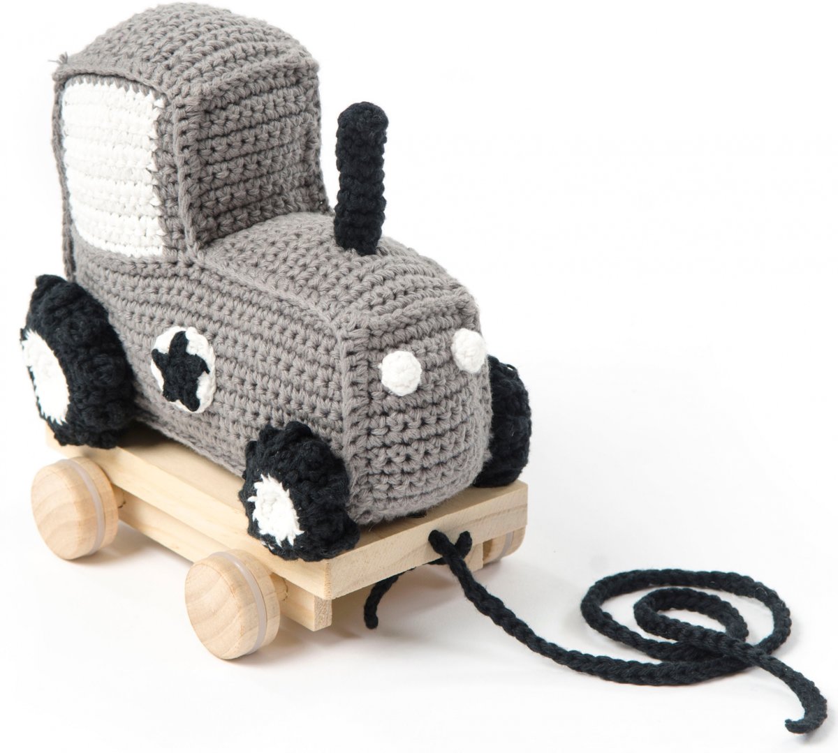   Trekfiguur Tractor Gebreid 19 Cm Grijs/zwart