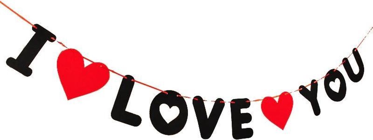 I Love U Banner -   – Valentijnsdag - Slinger – Hart  75 cm – Rood