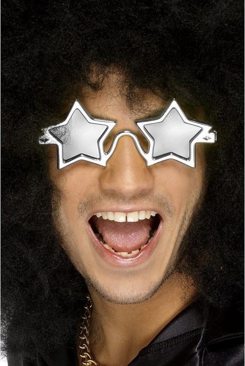 2x stuks verkleed accessoires zilveren disco/seventies feest bril met ster/sterren glazen voor volwassenen