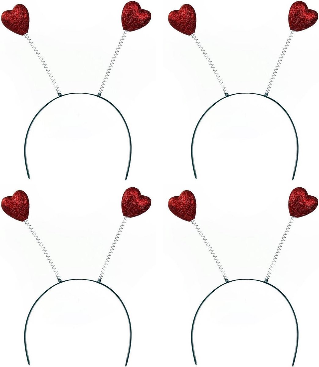 6x stuks diadeem rode glitter hartjes - Verkleed spullen - Vrijgezellen feestje