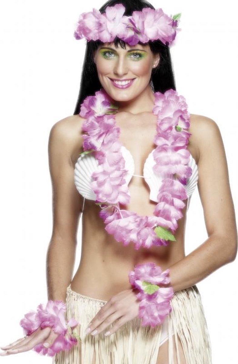6x stuks roze Hawaii kransen verkleed set deluxe - Carnaval verkleedkleding voor dames