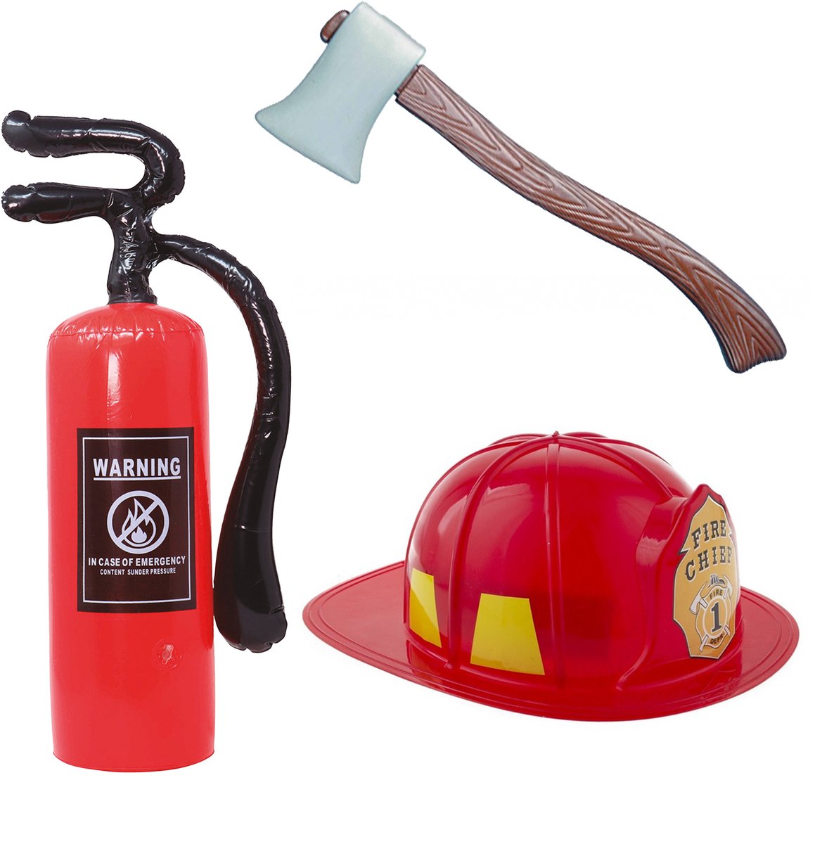 Brandweerman verkleed set - volwassenen - helm - brandblusser - bijl - Carnaval